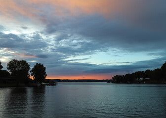 River Sunset with Blue Sky
