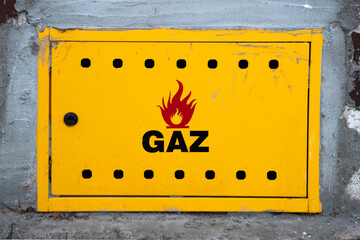 Gas symbol on a house wall in poland, szczecin