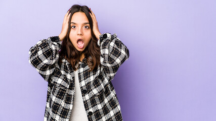 Fototapeta premium Young mixed race hispanic woman isolated being shocked, she has remembered important meeting.