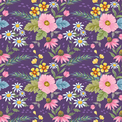 Colorful hand draw flowers seamless pattern for fabric textile wallpaper.