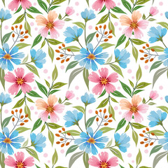 Colorful hand draw flowers seamless pattern for fabric textile wallpaper.