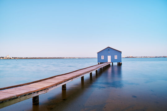 Perth's Blue Boathouse in the evening.