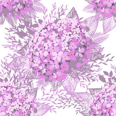 Gentle Pink Vintage Botanical Seamless Background with Hydrangea. Botanical Vector Illustration