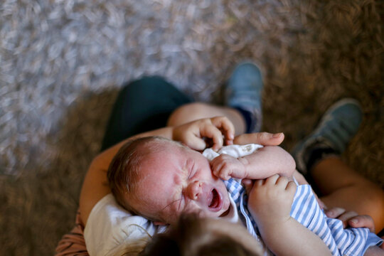Newborn baby yawning