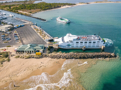Aerial view of the ferry terminal at Queenscliff on Port Phillip Bay