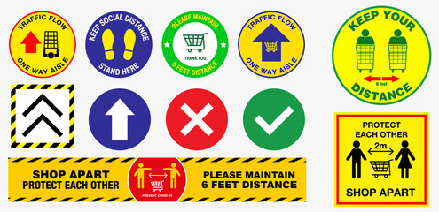 The Floor social distancing stickers or public health practices for covid-19 or health and safety protocols or new normal lifestyle concept. eps 10 vector, easy to modify