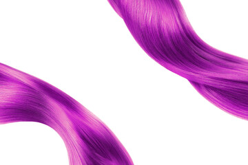 Pink shiny hair isolated on white. Background with copy space
