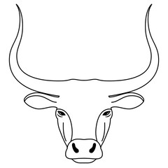 Head of bull. Contour simple longhorned Buffalo or bison, symbol of new new year 2021. Black and white concept.