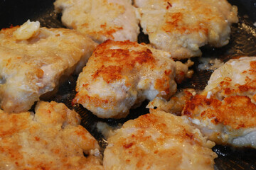 Fried chicken fillet close up.