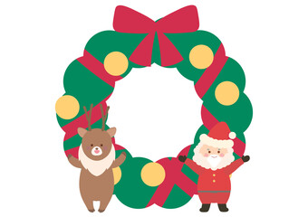 サンタクロースとトナカイのフレームイラスト