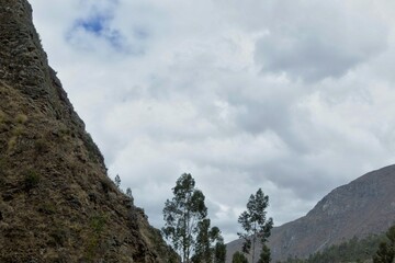 White clouds and mountains.