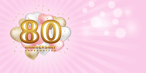 80 anniversary celebration with balloon heart pastel color vector illustration