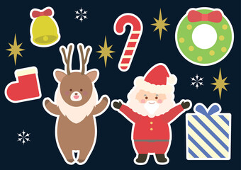 クリスマスモチーフの白フチイラストセット