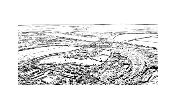 Building view with landmark of Balti is a city in Moldova. It is the second largest city in terms of population. Hand drawn sketch illustration in vector.