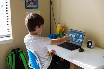 Boy student having a video call with his classmates