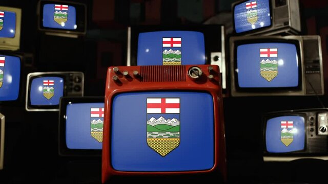 Flag of Alberta, Canada, and Vintage Televisions. 