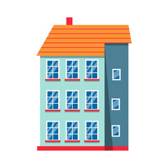 Flat icon house colorful architecture Amsterdam. Single icon urban building tall town and suburban home cottage. Closeup graphic townhouse, european style. Isolated on white vector illustration