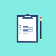 Colored report, paperwork, application with a pen on blue background EPS Vector