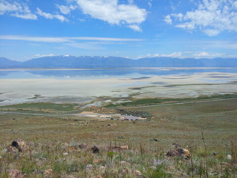 Antelope Island And The Wasatch Mountains In The Distance, Syracuse, Utah