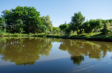 Romania, Bistrita, Paradisul Verde Guesthouse, pontoon on the lake, 2020