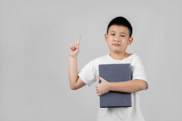 Asian boys studio shot portrait on gray background