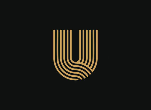 U LETTER logo, vector smooth parallel thin lines art style, sleek linear shape, minimal overlapping typography design element.Trendy U icon for your corporate identity.