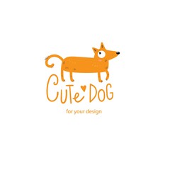 Card with cute cartoon dog. Funny puppy. Childrens illustration with cheerful pet. Vector colorful image.