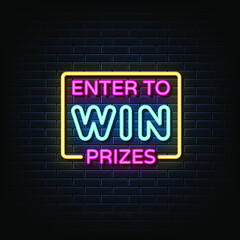 Fototapeta premium Enter to win prize neon sign, neon style template