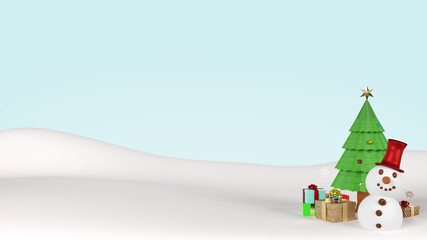 snowman and Christmas tree for  holiday content  3d rendering.