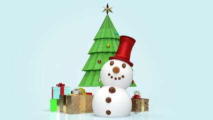 snowman and Christmas tree for  holiday content  3d rendering.