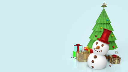 Fototapeta na wymiar snowman and Christmas tree for holiday content 3d rendering.