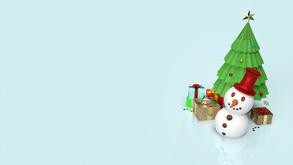 snowman and Christmas tree for  holiday content  3d rendering.