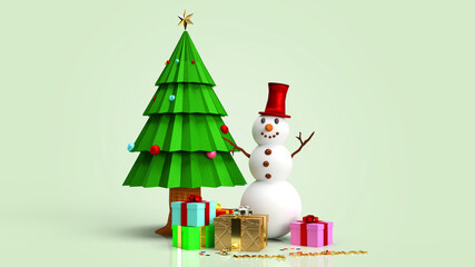 snowman and Christmas tree for  holiday content  3d rendering.