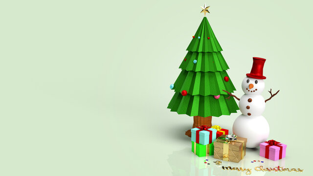 snowman and Christmas tree for  holiday content  3d rendering.