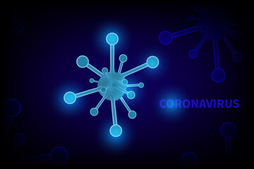 Coronavirus cells abstract background Coronavirus cells and text on dark blue background. Immunology, virology, epidemiology concept. Vector illustration.