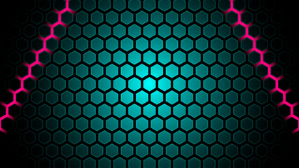 Abstract pink light hexagon lines in green blue modern luxury futuristic background vector illustration