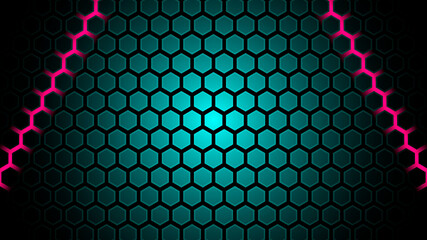 Abstract pink light hexagon lines in green blue modern luxury futuristic background vector illustration
