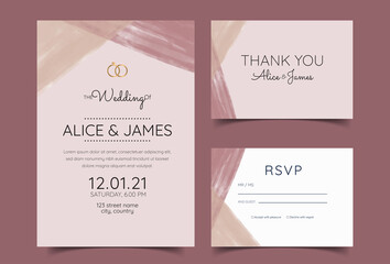 Fototapeta premium wedding invitation cards, watercolor textures and fake gold splashes for a luxurious touch