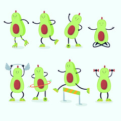 cute avocados characters doing exercise 