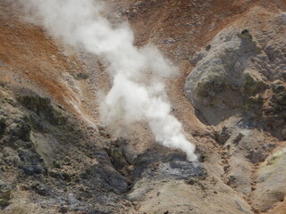 The scenery of Jigokudani Volcano, an active volcano in Hokkaido, Japan