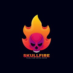 Vector Logo Illustration Skull Fire Gradient Colorful Style.