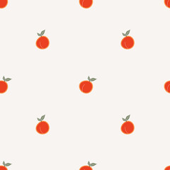  Peach seamless pattern.doodle drawing of fruit in minimalism style.Yellow fruit. Flat design cartoon style organic healthy food.texture for web, covers, decoration,wrapping,textile.