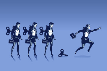 Illustration of Robot-like Business Woman Running After Free from Control. Business Illustration Concept of Business Woman Freedom