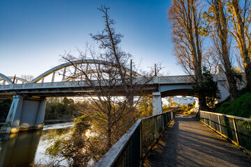 Pathway under the Fairfield Bridge over the Waikato River in Hamilton, New Zealand