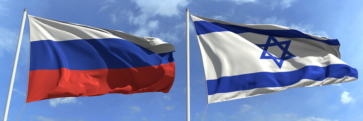 National flags of Russia and Israel, 3d rendering