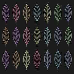 Fototapeta premium Illustration of Colorful Leafs Pattern With Dark Background.
