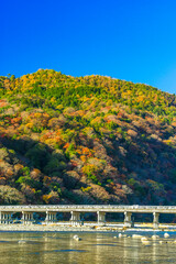 Fototapeta na wymiar 京都・渡月橋と嵐山の紅葉