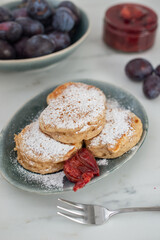 home made pancakes with fresh plum jam