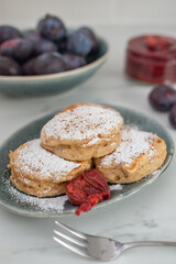 home made pancakes with fresh plum jam
