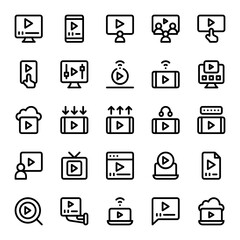 Set of watch movie, play video, theater, cinema glyph style icon - vector